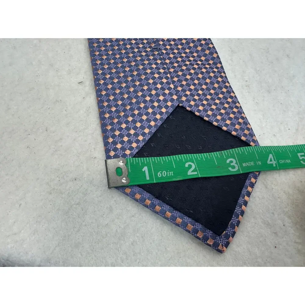 Tom James Executive Collection 100% Silk Tie Blue with Pink & Navy Squares